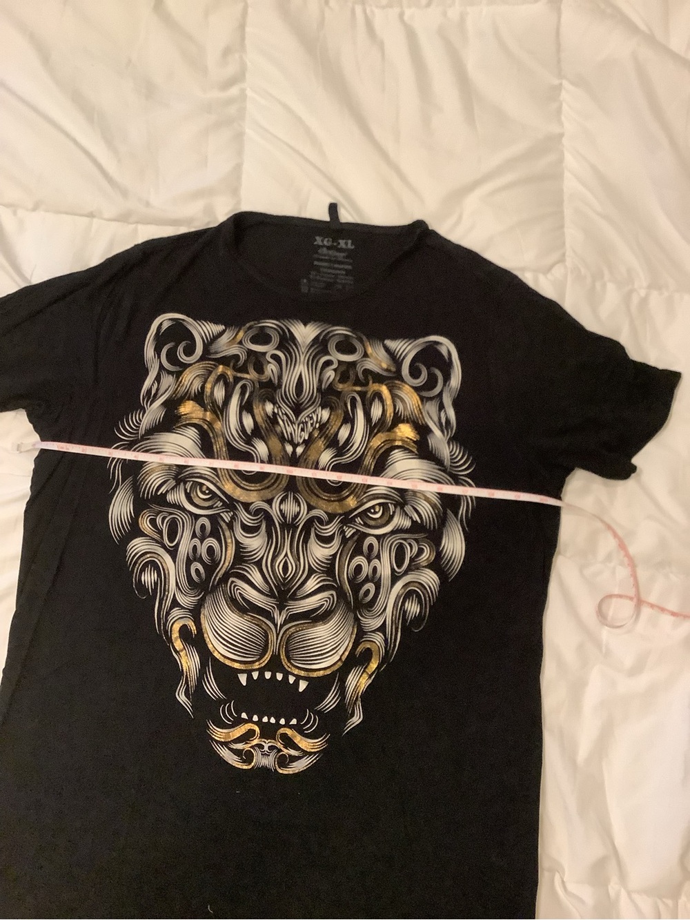 Black Short-Sleeve Graphic Tee with Gold Lion Motif